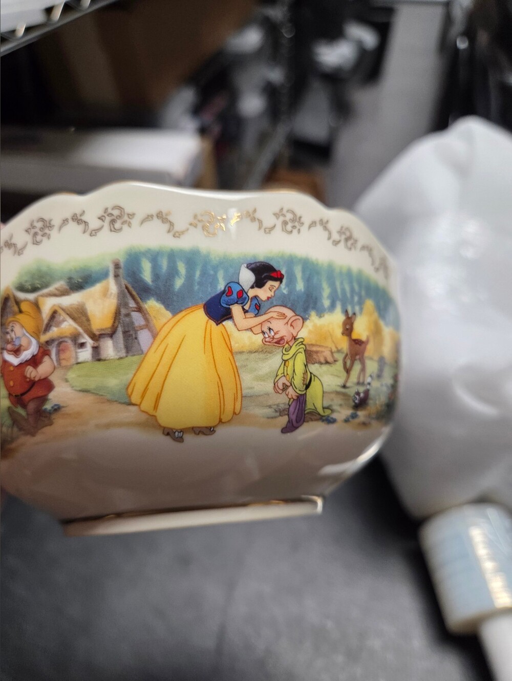 VTG Lenox Yellow and Blue Snow White Ceramic Bowl with Gold Trim